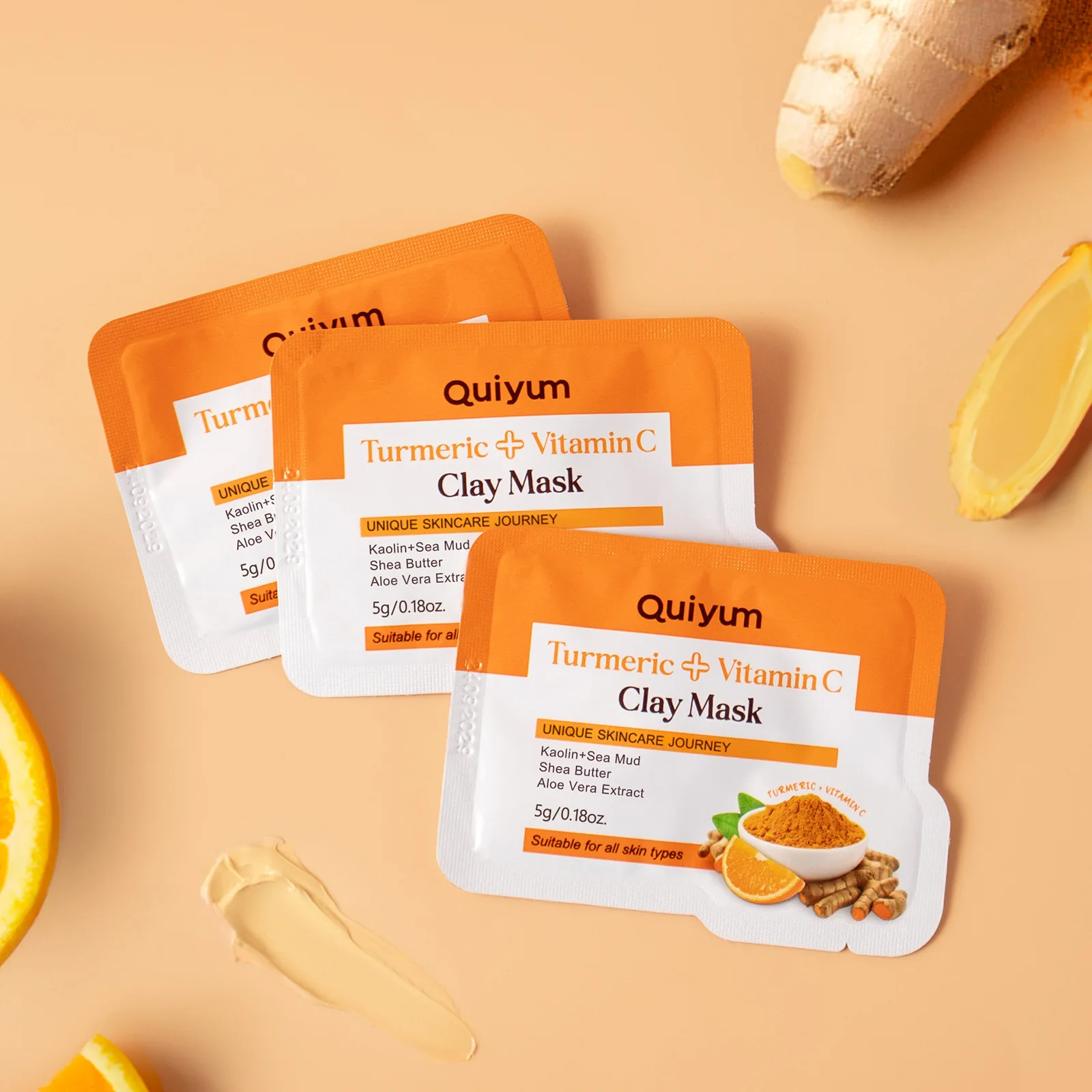 

QUIYUM Turmeric Vitamin C Clay Mask 5gx12pcs Box Set Travel Size Wash Off Mud Mask for Deep Pore Cleansing Hydrating Brightening