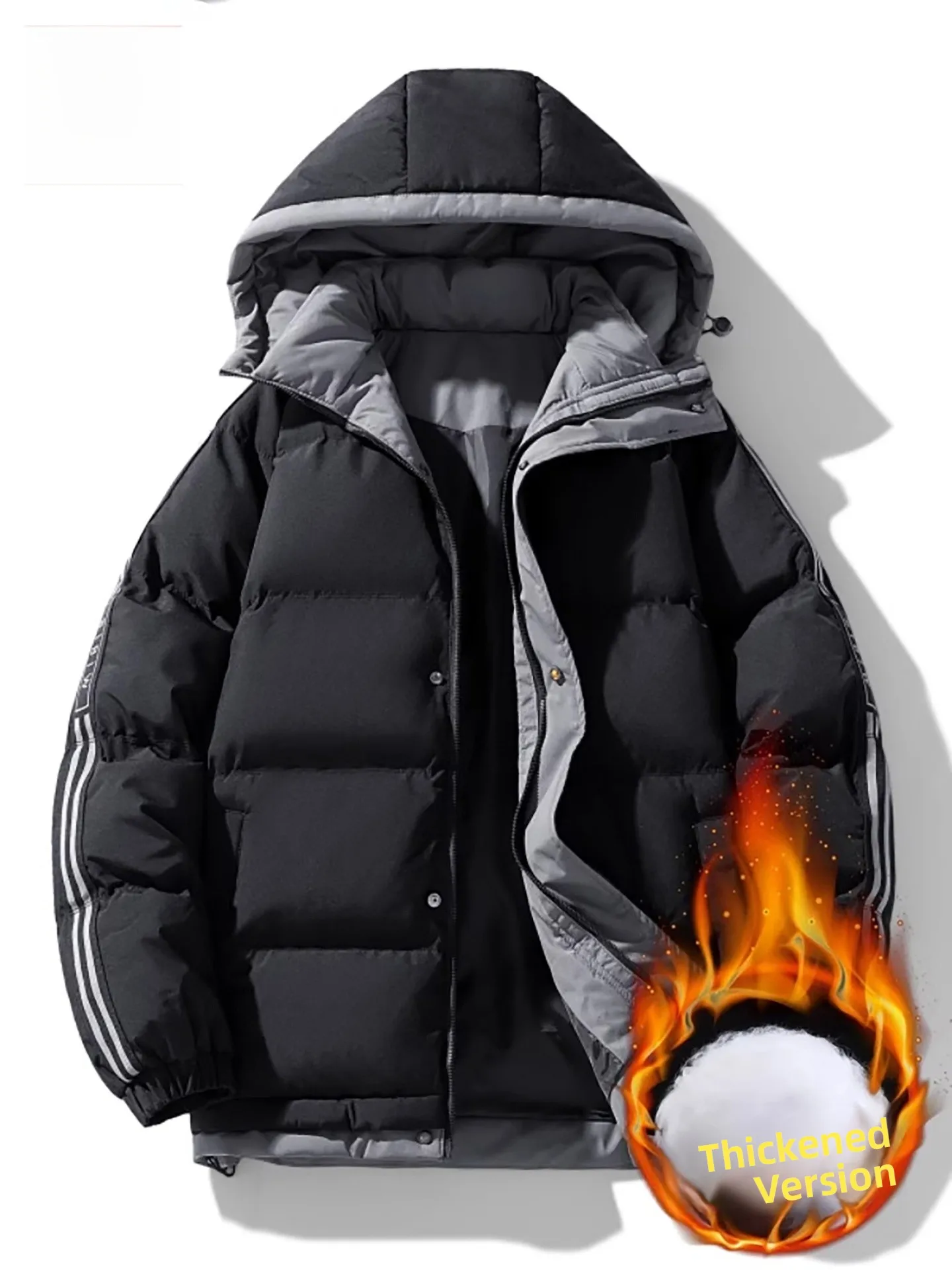 

Men's Hooded Thiened Cotton Jaet Autumn Winter Warm Casual Loose Faionable Youth Tourist Polyester Fiber Zipper Closure