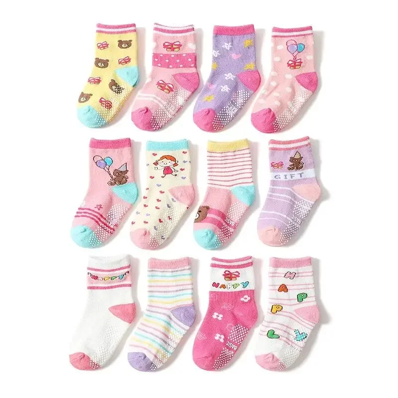 12pairs/Lot 1-5Years Non-slip Baby Girls Socks Infant Toddler's Anti-slip Socks