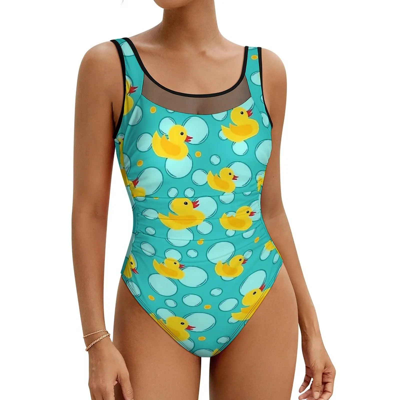 Cute Blue Yellow Rubber Ducks Swimsuit Swimwear One-Piece Beach Swimsuits High Cut Bathing Suits Lady Push Up Sexy Beach Outfits