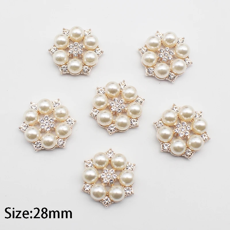 

New 30pcs Alloy Rhinestone Pearl Jewelry DIY Wedding Bride Handheld Flowers Gold Color Flat Decoration Wholesale