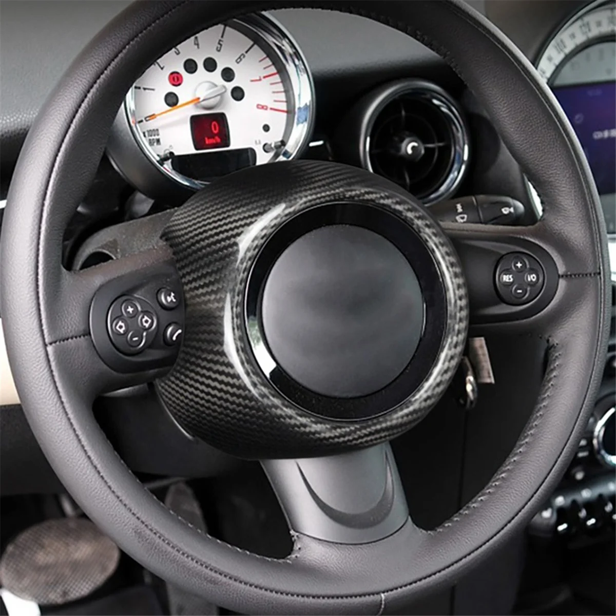 Real Carbon Fiber Steering Wheel Airbag Cover for MINI COOPER R55 R56 R57 R58 R60 R61 Sticker