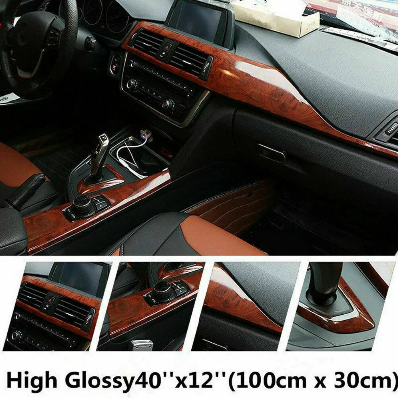 Glossy Wood Grain Textured Self-adhesive Car Wrap Vinyl Sticker Auto Accessories