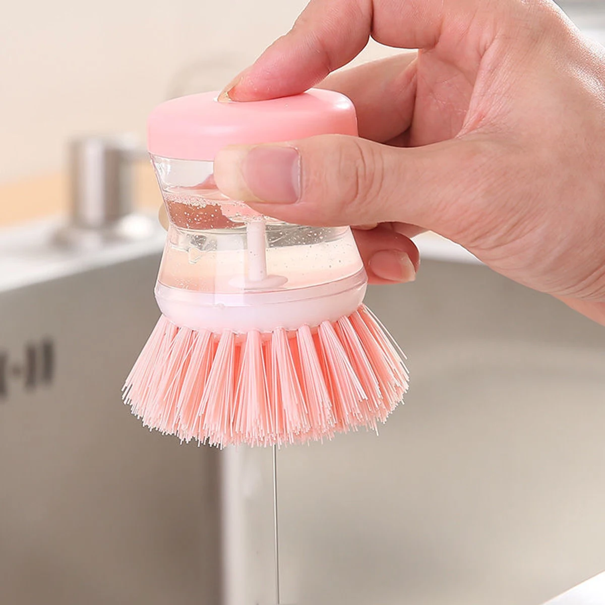 Washing Up Brush Washing Up Brush with Integrated Detergent Dispenser Round Mushroom Brush Kitchen Brush