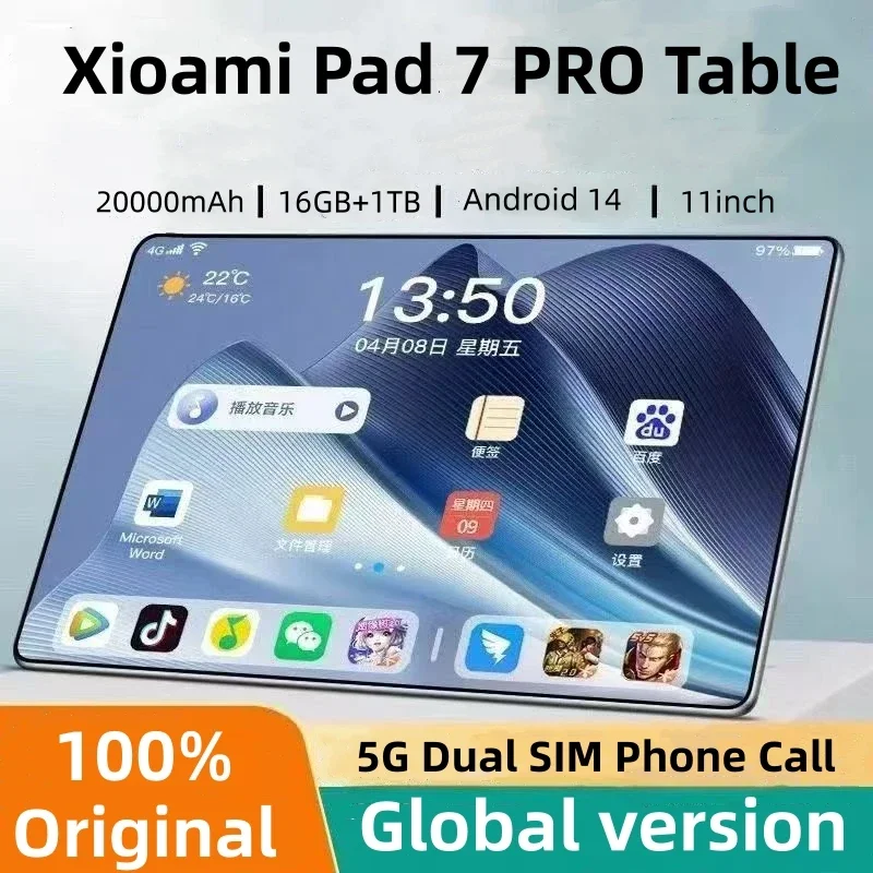 تابلت 2025 Global Mi 11 بوصة أندرويد 14 Pad 7S Pro 16GB 1TB Snapdragon 888 4K HD 5G WIFI بلوتوث WPS 20000mAh أقراص تبويب