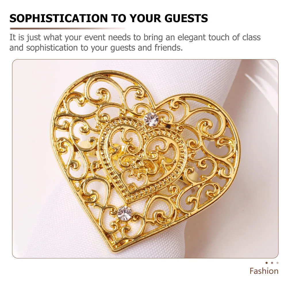 

4Pcs Heart Napkin Rings Hollow Elegant Buckles Perfect for Wedding Anniversary Dinner Table Decor Heart Napkin Ring