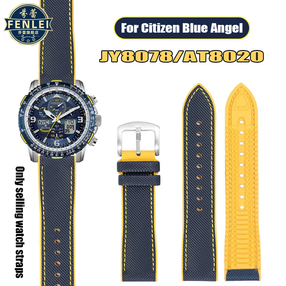 Ремешок для часов Citizen Blue Angel, мужской, с волнистым рисунком, модель 8020-03L/JY8078 из углеродного волокна, Nlon + резиновый ремешок для часов, 22 мм 23 мм