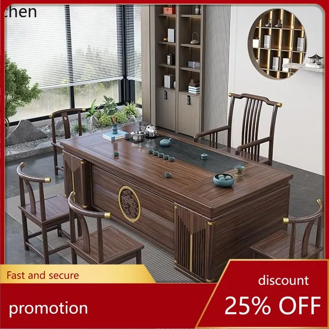 HXL Solid Wood Tea Table and Chair Set One Table Five Chairs Tea Table Set for Drinking Tea