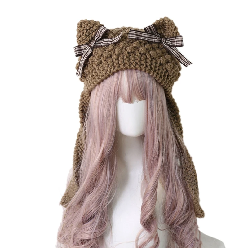 Knitted Winter Warm Hat Cartoon for Cat Ear Protactive Hat Lovely Photo Prop