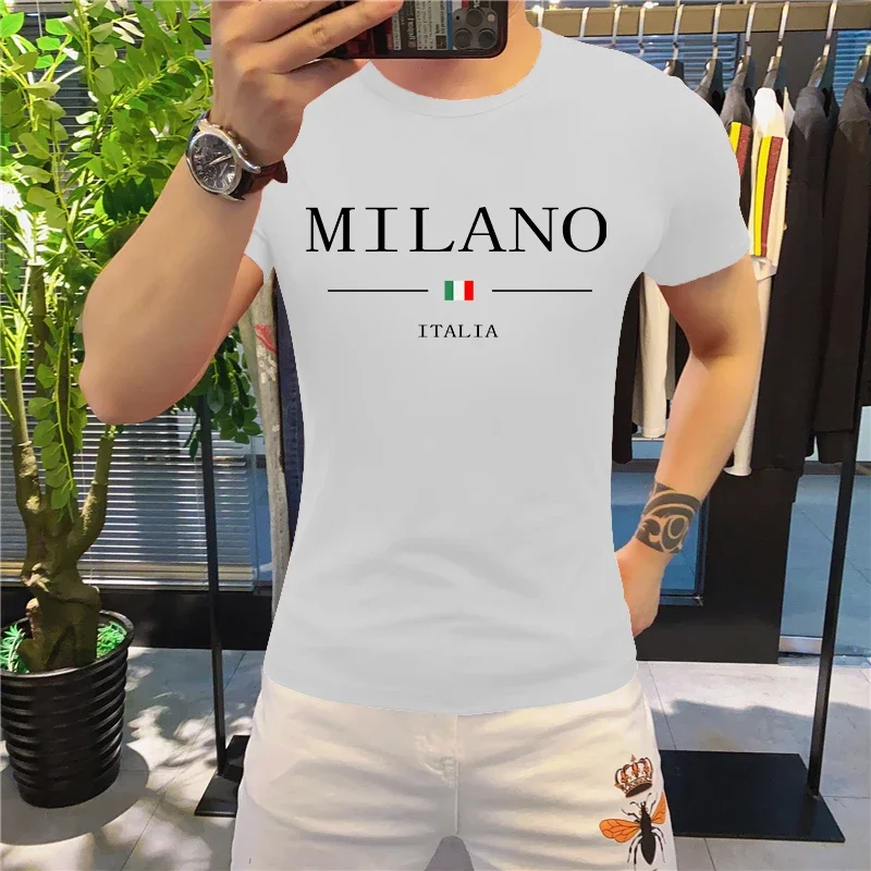 Men\'s Summer T-shirt Luxury Letters Flag Print Cotton Man T Shirt Short Sleeve Men Tees 2024 Solid Color Women Tops Streetwear