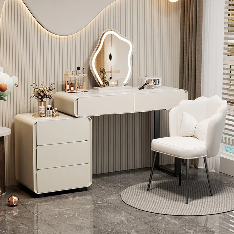 Luxury White Dressing Table Aesthetic Mirror Modern Makeup Dressing Table Stylish Chair Tocador Maquillaje Con Espejo Furniture