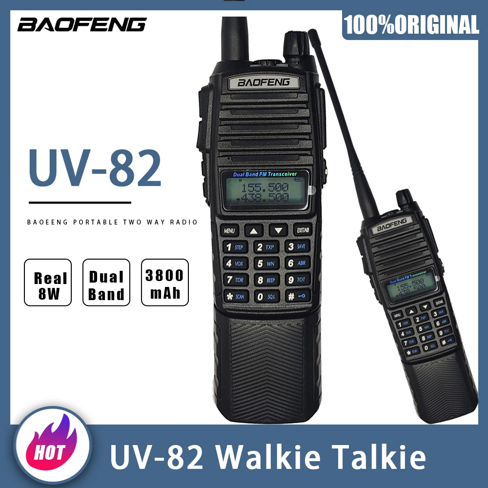 BAOFENG UV-82 Walkie Talkie Real 8W Tri-Mode 3800mAh Enlarge Battery UV Dual Band Two Way Radios 100% Original Long Range UV82