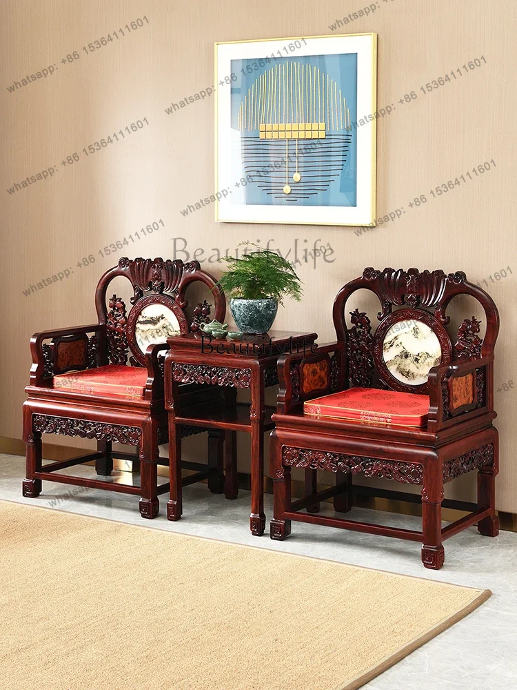 45Three-Piece Set Sandal Wood Classical Chinese Solid Wood Antique Leisure Chair in Ming and Qing Dynasties
