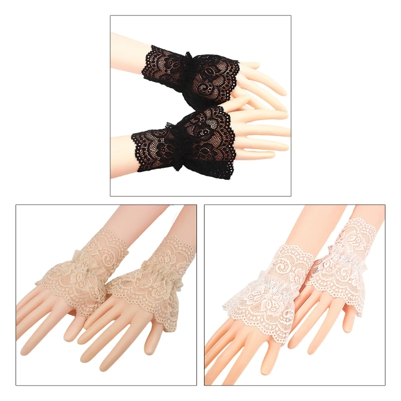 

Women Hollow Out Crochet Floral Lace Wrist Cuffs Detachable Fake Sleeves Stretch Bracelet Fingerless Drop Shipping