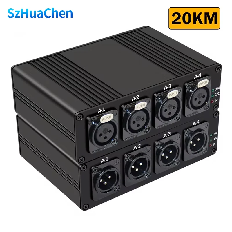 

4 CH Balanced XLR Audio Over Fiber Extender over Single Mode SC Optical Fiber 20km Line Level Audio Fiber Connection Transceiver