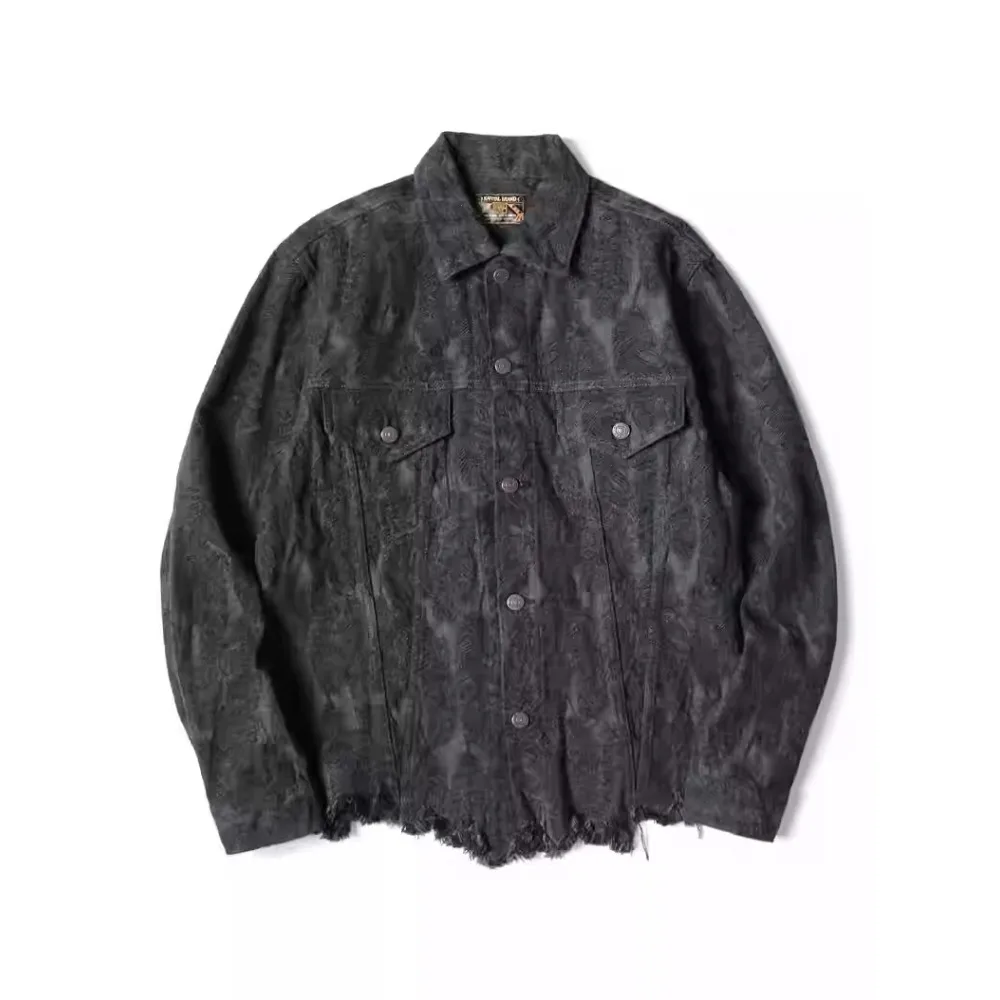 New Japan Kapital Jacquard Feather Tassel Coat for Men Damaged Hemp Made Loose Unisex Casual Jacket
