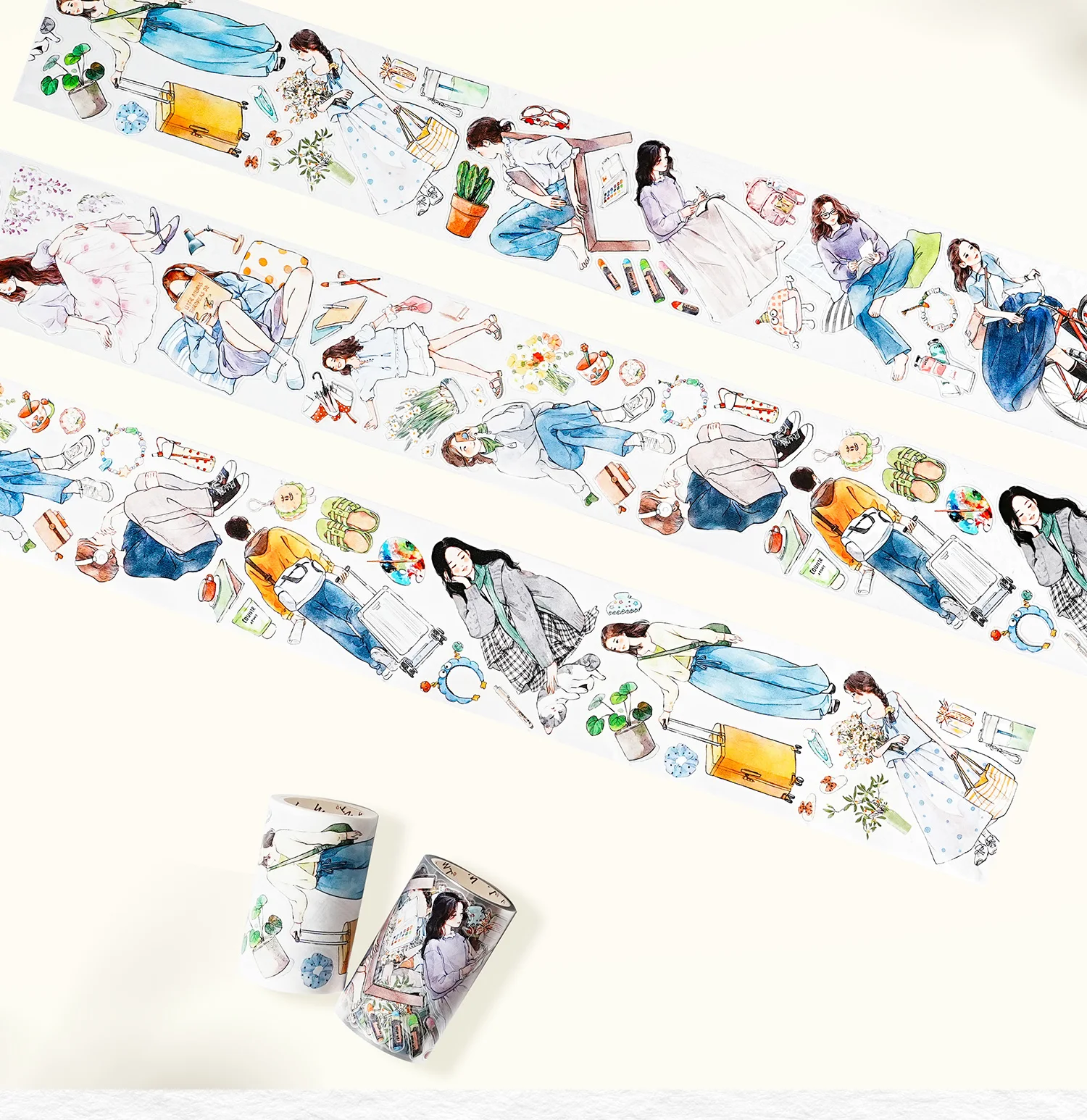 WT Studio Vintage Hello Weekend Girl Washi PET Tape for Plan Card Making DIY Scrapbooking Plan Decorative Sticker