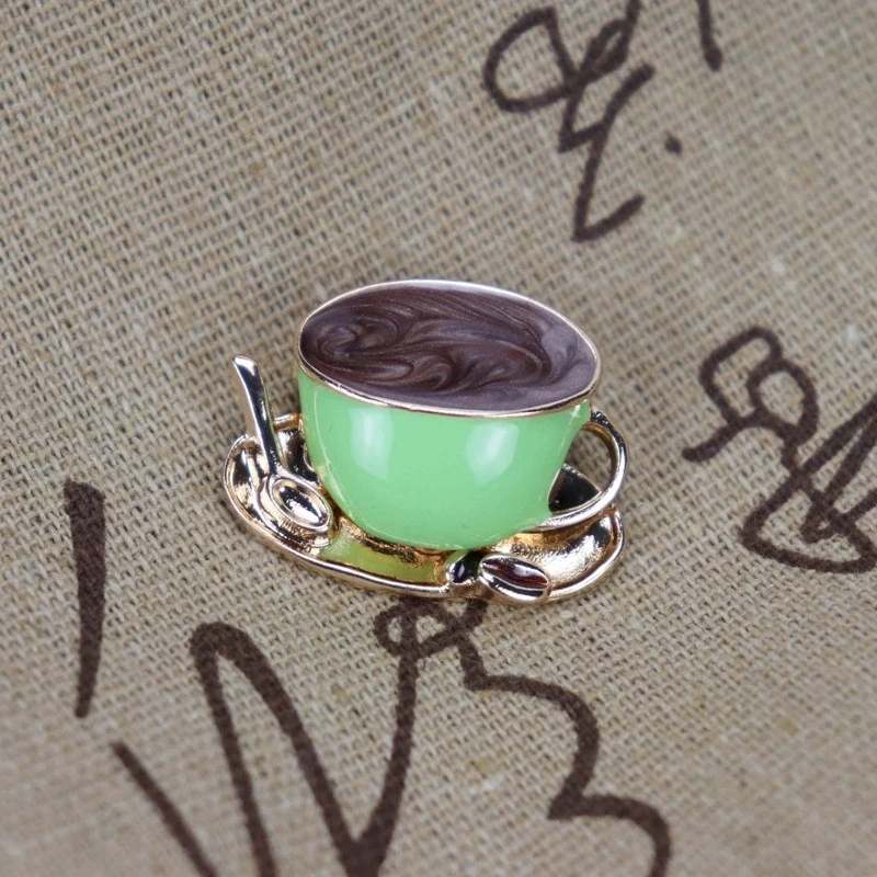 Cute Coffee Cup Spoon Disc Shaped Brooch Jewelry Pin Men Women Clothes Badge