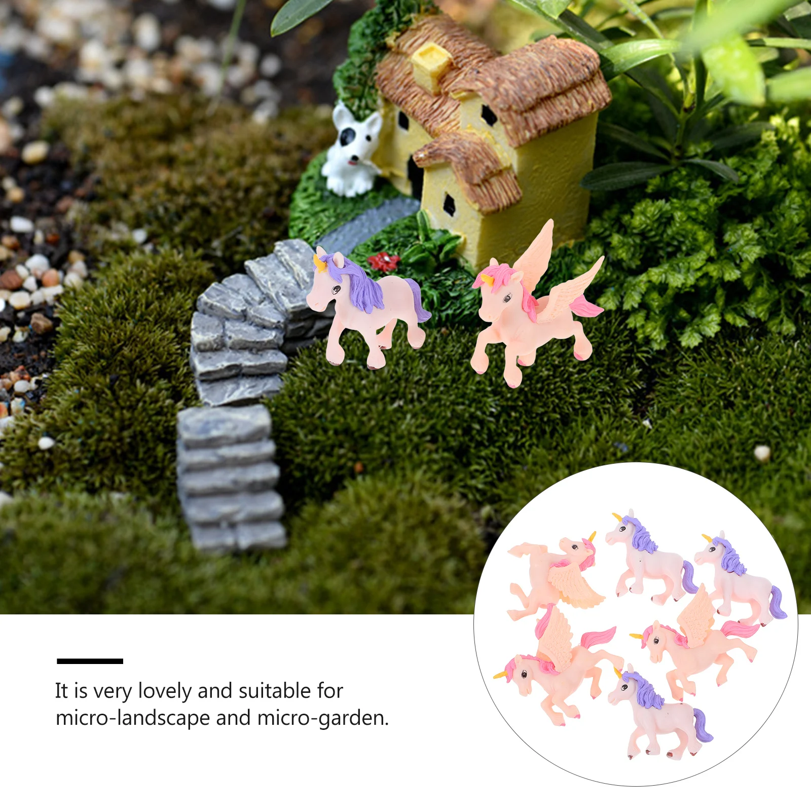 

6pcs Micro Landscape Crafts Mini Unicorn Statues Cute Plastic Figurines for Table Cabinet Garden Decoration Gifts