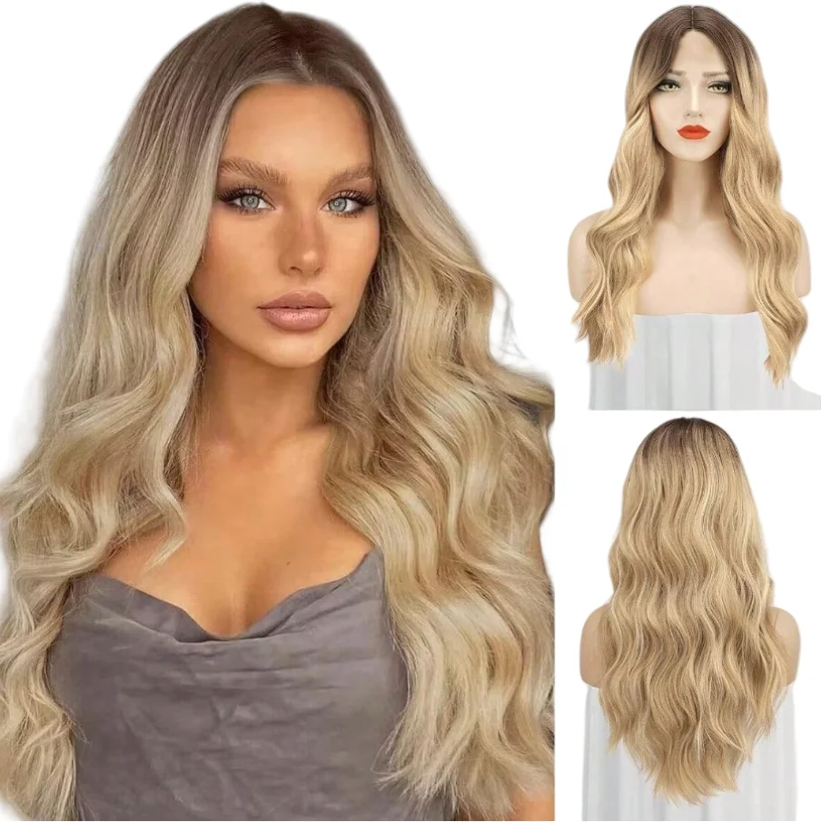 

13*3*1 T-Part Synthetic Heat Resistant Fiber Long Lace Wig Loose Body Wave Lace Front Wig for Women Daily Use