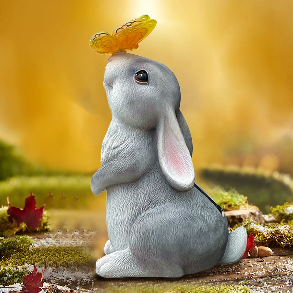 Solar Rabbit Light Solar Bunny Decorative Light Waterproof Bunny Butterfly Ornament Resin Cartoon for Outdoor Garden Decor