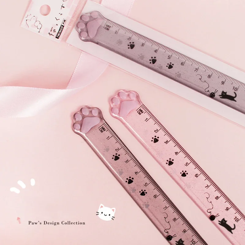 

Cute Cat Paw Plastic Straight Rulers Kawaii Kitty Rulers Funny Drawing Gift Korean Office School Measuring Drawing Student Prize