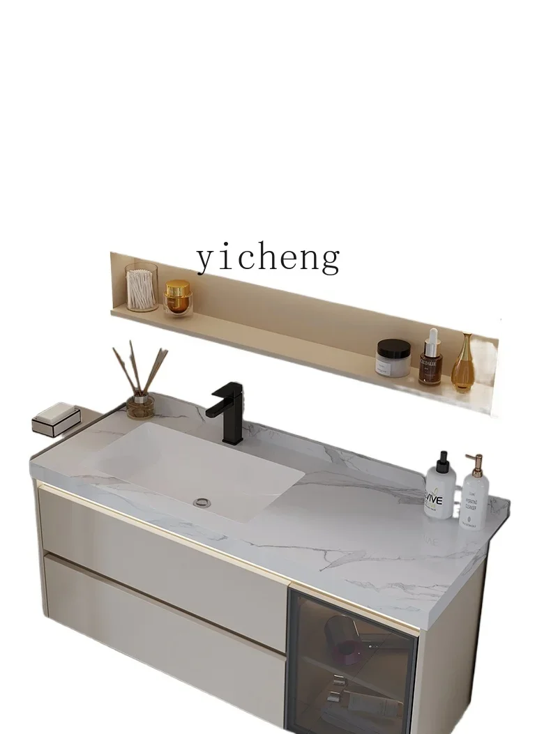 

XL Cream Style Stone Plate Seamless Integrated Ceramic Basin Bathroom Cabinet Bathroom Table