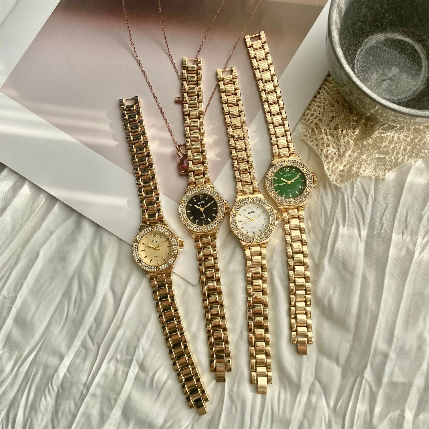 

Новые женские часы с бриллиантами, модные аналоговые кварцевые часы для женщин, часы с ремешком из золотого сплава montre femme