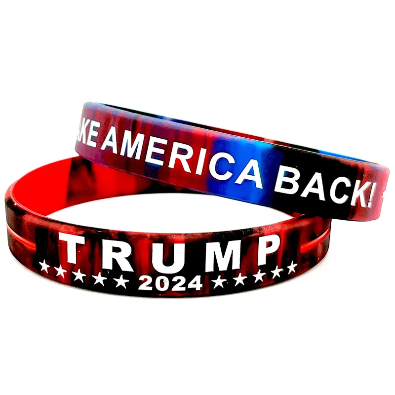 Braccialetto della campagna Trump 2024 con materiale in Silicone merce elettorale formato adulto braccialetti ispirati confezionati regalo