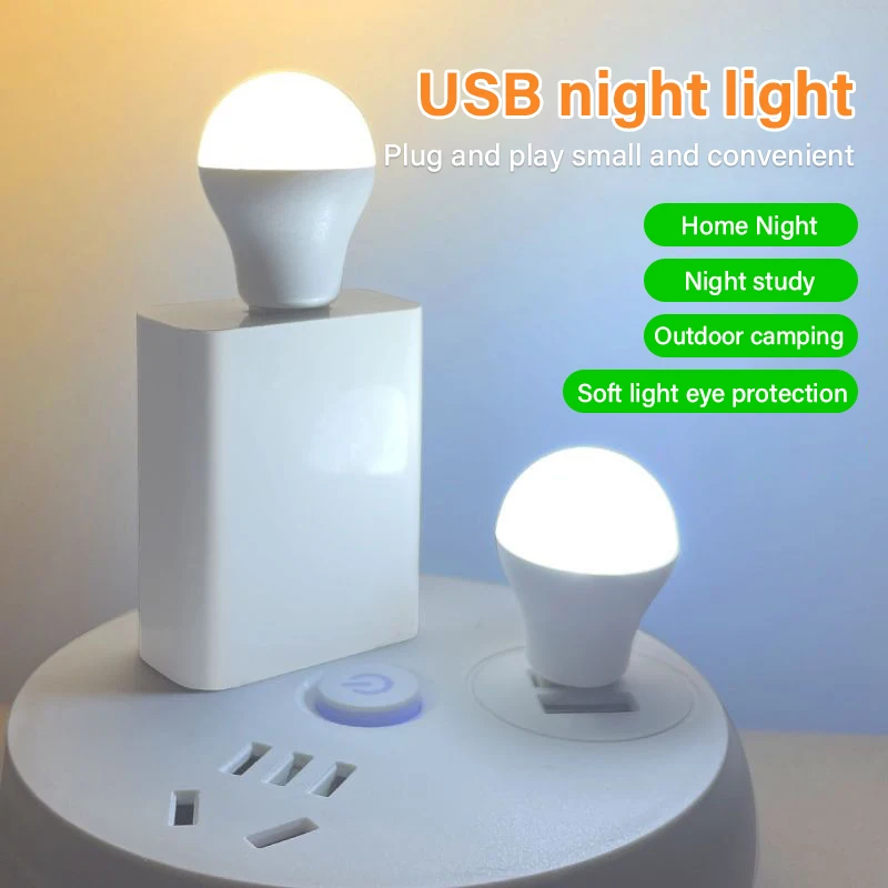 2pcs USB Plug Lamp Mini LED Night Light Book Light Computer Mobile Power Bank Charging Lamp 5V Eye Protection Reading Light