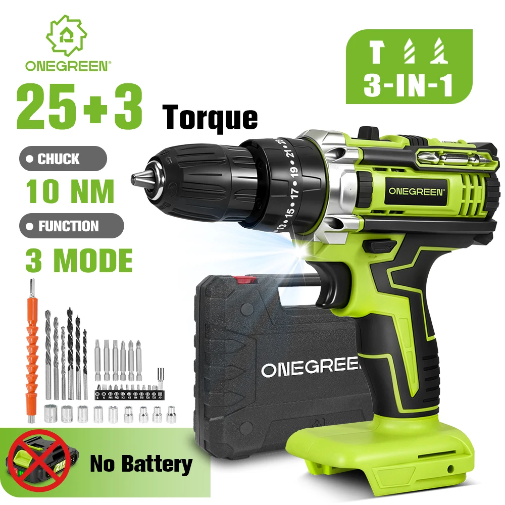 

ONEGREEN 25 + 3 крутящего момента Беспроводная электрическая ударная дрель 3 режима 2 шестерни Деревообрабатывающая отвертка Электроинструмент для аккумуляторного штифта Makita