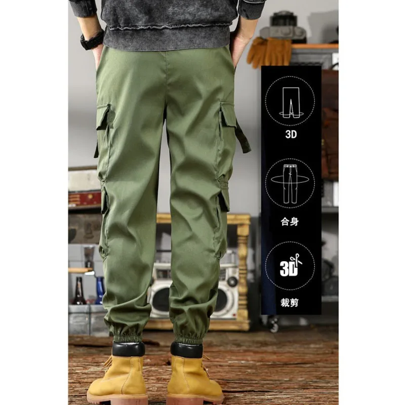 2024 Spring Autumn New Men's Solid Color Spliced Elastic Drawstring Trendy Loose Comfortable Pockets Work Wear Trousers Pants