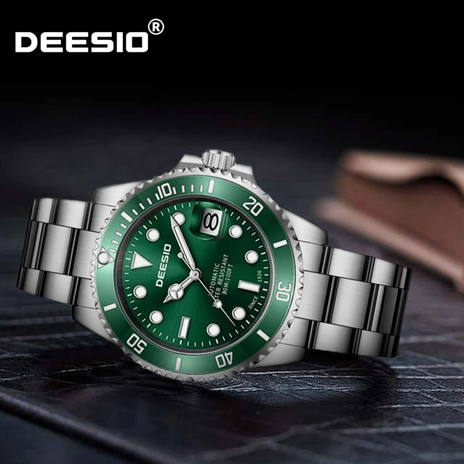 Deesio 自動巻きメンズ腕時計 41mm サファイアクリスタル夜光針 
