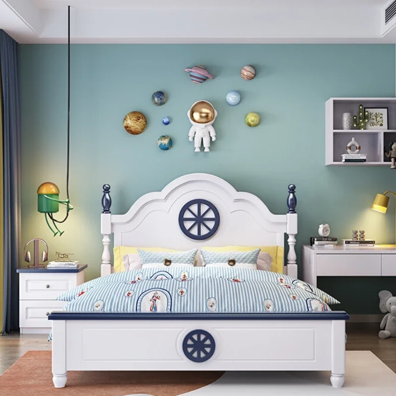 Blue Pretty Nordic Childrens Bed White Modern Nordic Loft Kids Bed Solid Wood Camas De Dormitorio Bedroom Set Furniture Queen