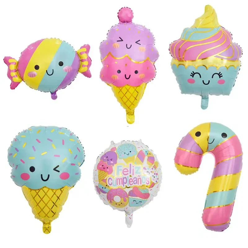 New Candy Dessert Series Cake Ice Cream Cane Cartoon Shape Aluminum Film Balloon Children's Birthday Party Party Decoration Game