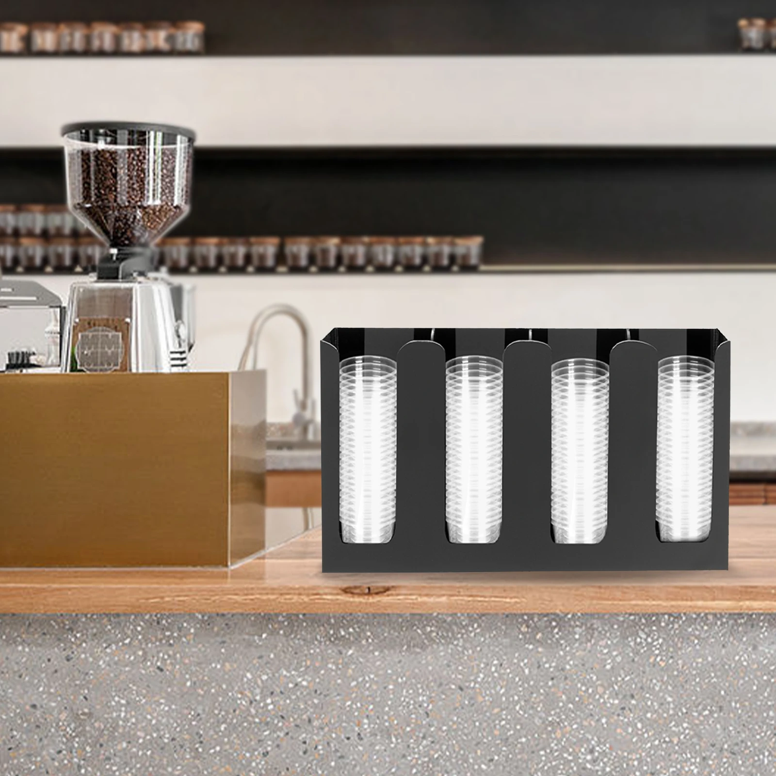 

Coffee Paper Cup Lid Holder with 4 Partitioned Compartments, Countertop Organizer for Paper Cup Lids up to 3.93 Inches in