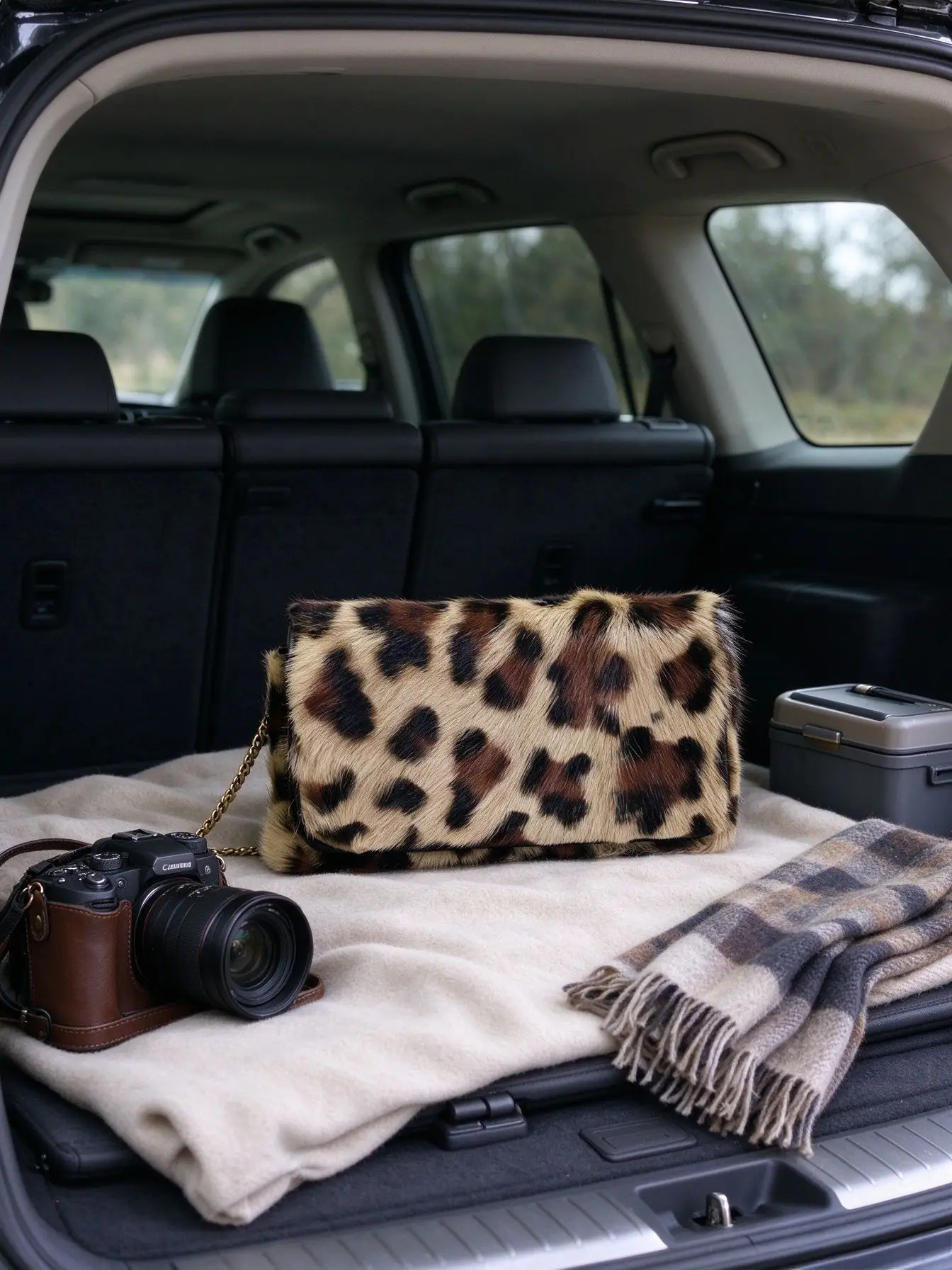 Unisex Mini Leopard Print Box Shoulder Bag Faux Pony Hair Texture Detachable Strap Daily Casual Crossbody Handbag