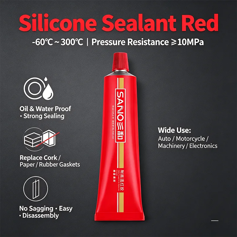 SANVO Gasket Sealant Automotive Engine Sealant Adhesive High Temperature RED RTV Silicone Gasket Maker Car Glue
