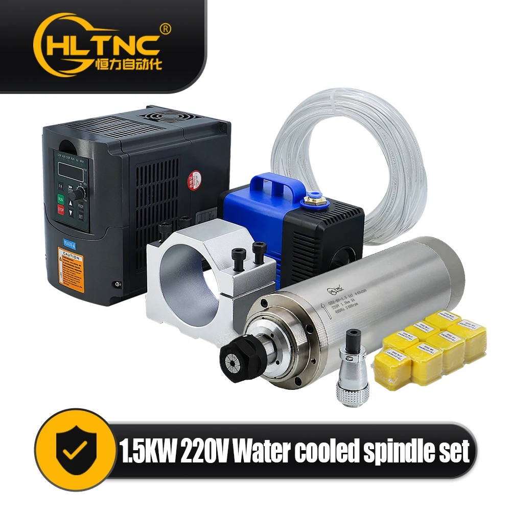Overseas Warehouse Ru E=s 1.5 kW 110V/220V/380V 400Hz Water Cooled Spindle+HY VFD+80mm Clamp+ER16 Collet High-Speed Engine CNC
