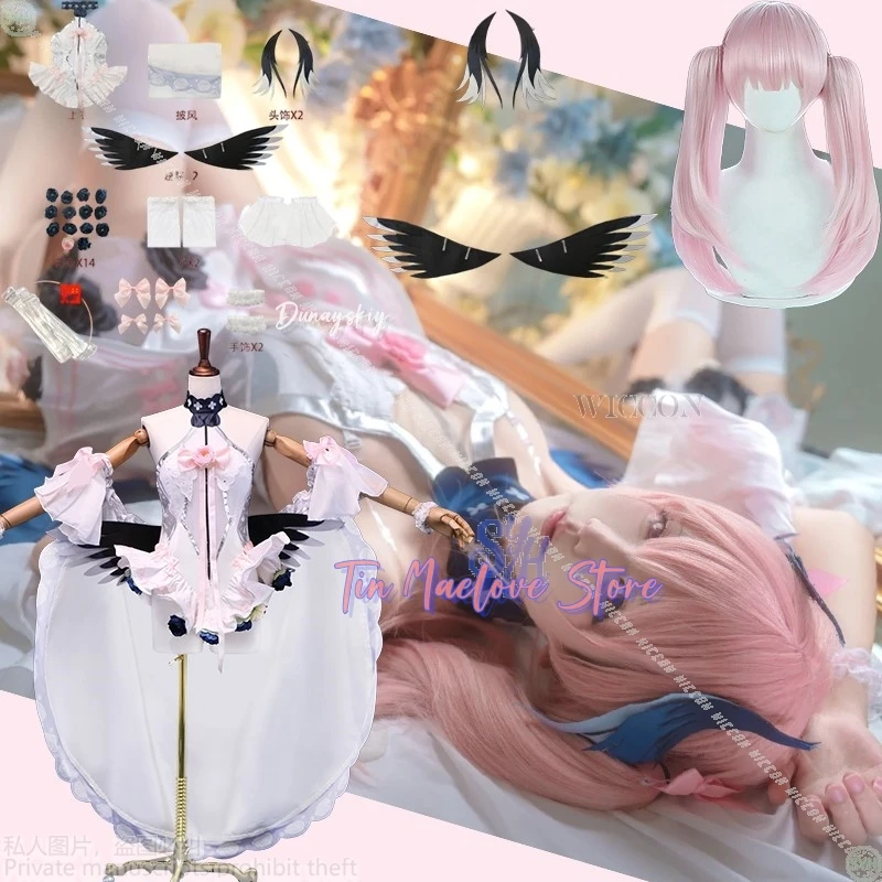 

Anime Game Blue Archive Cosplay Koharu Shimoe Costume Sexy Light Pink Wedding Dress Kawaii Sweet Lolita Wings Angle Halloween