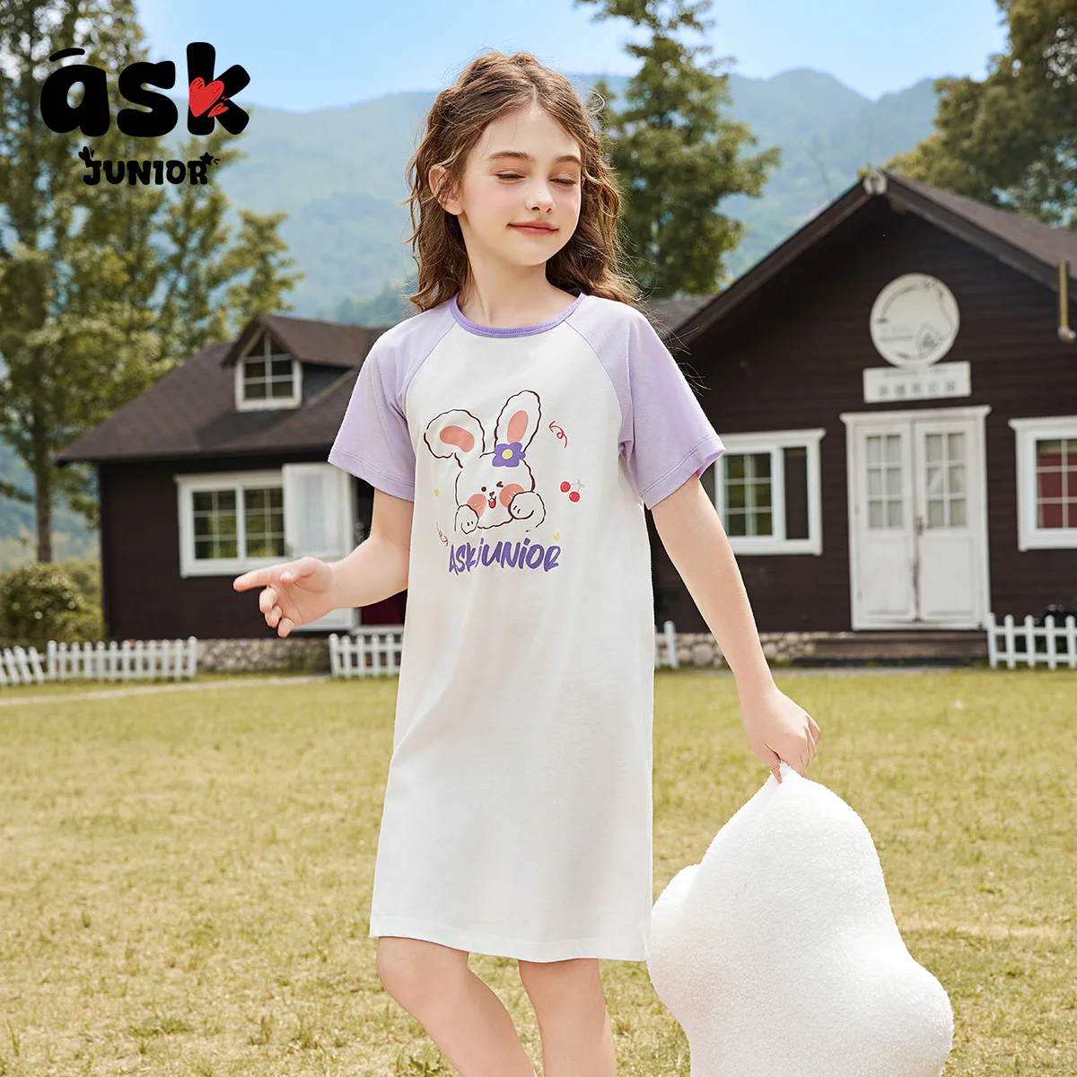 7A ملابس نوم للفتيات مضادة للبكتيريا، تي شيرت صيفي مكيف، تنورة ماصة للرطوبة، فستان نوم قابل للتنفس #6