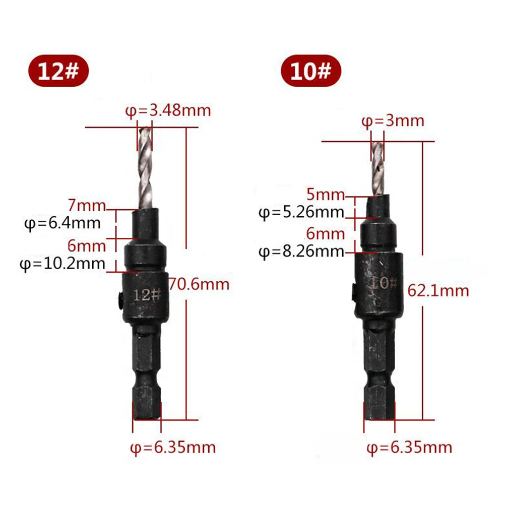 5 pcs Countersink Drill Bit Set High Speed Steel Coated Round Design Bits for Wood Plastic Metal DIY