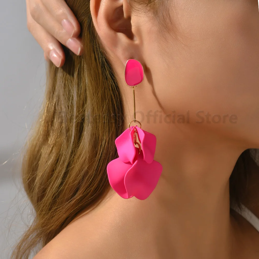 Candy Color Acrylic Flower Petal Design Big Dangle Earrings For Women Elegant Jewelry Korean Fashion Party Holiday Ear Ornaments