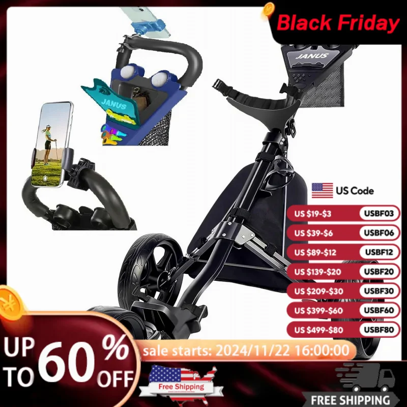 AQJANUS ,Foldable Push , Bag , Pull cart. Golf Caddy Carts Optional Large or Small Wing,Fits