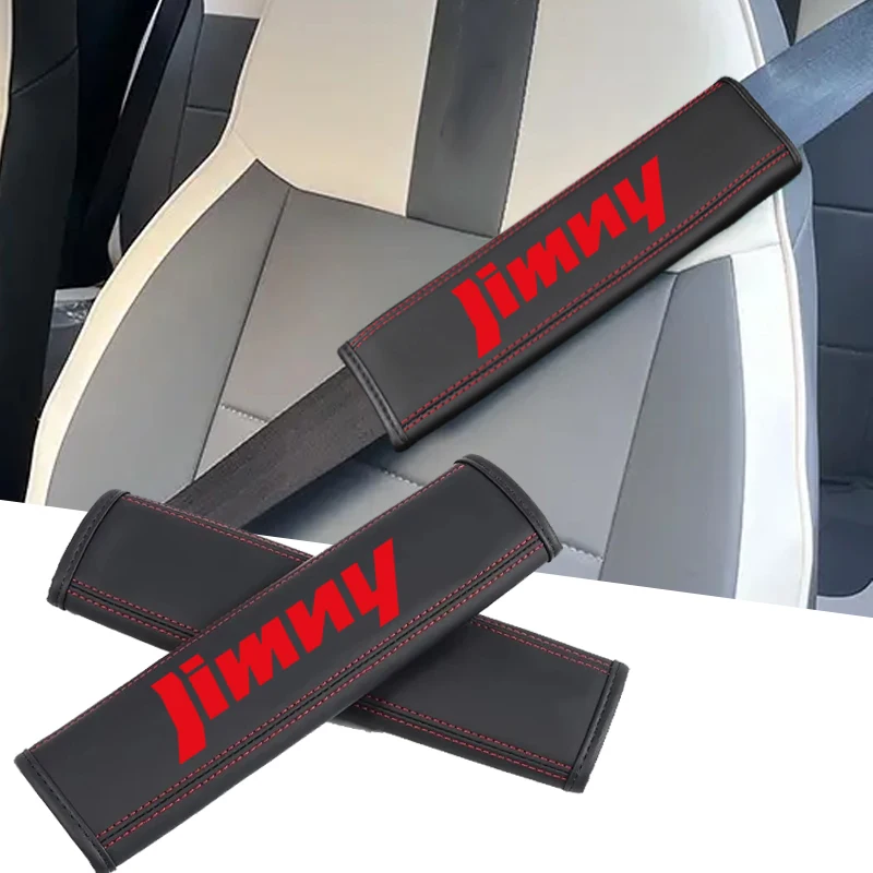 

2pcs for Jimny Logo 2025 Universal Leather Car Seat Belt Protector Pad Safety Belt Cover Shoulder Strap Covers Interior