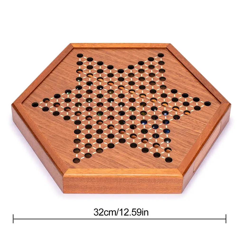 Checkers Board Wooden Chinese Hexagon Drawers Checkers Game Classic Smooth Sturdy Durable Strategy Games AdulT School