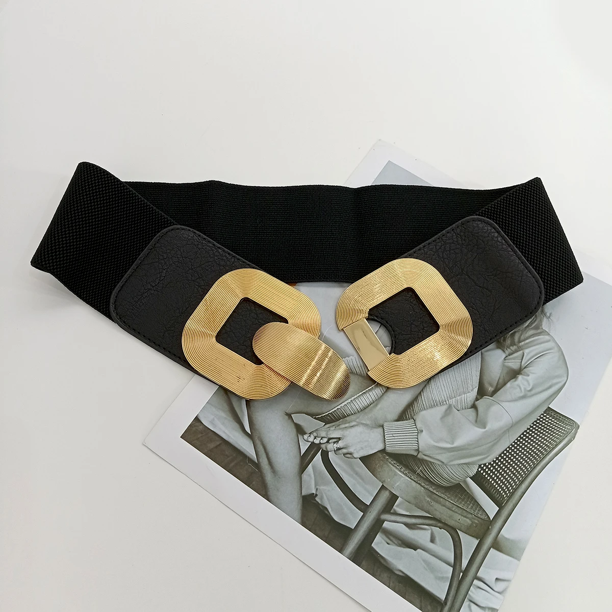 أسود حجم كبير حزام عريض للنساء المشدات مطاطا Cummerbunds الماركات الفاخرة مصمم مشد حزام الإناث الشرير القوطية حزام الذهب