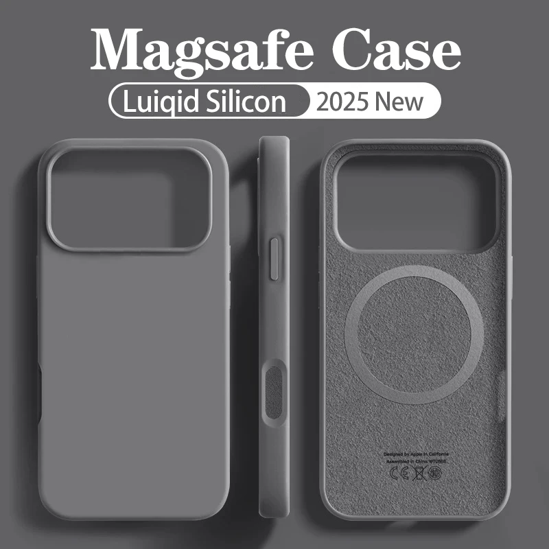 Liquid Silicone Soft Phone Case For iPhone 17 Air 14 13 12 15 16 17 Pro Max 16 Plus Wireless Charger