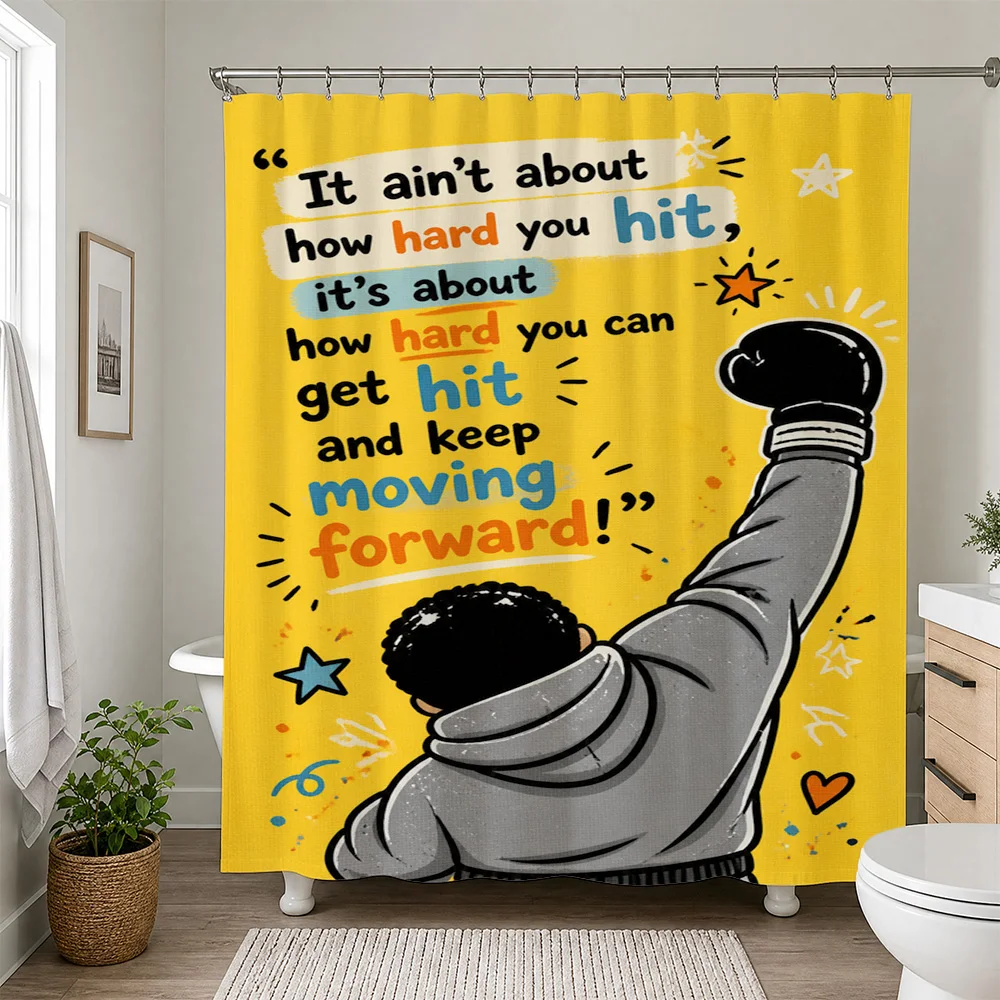 Waterproof Motivational Shower Curtain Bathroom Decor Gym Fitness Boxing Inspirational Quote Curtain Liner Shower Liner