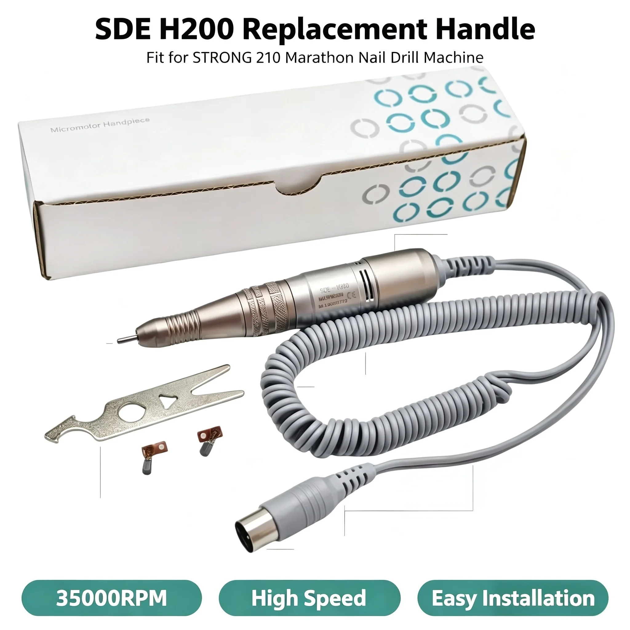 SDE H200 35000RPM Elektrischer Maniküre-Bohrstift, Kompatibel mit STRONG 210 Marathon Nagelfräser-Griff